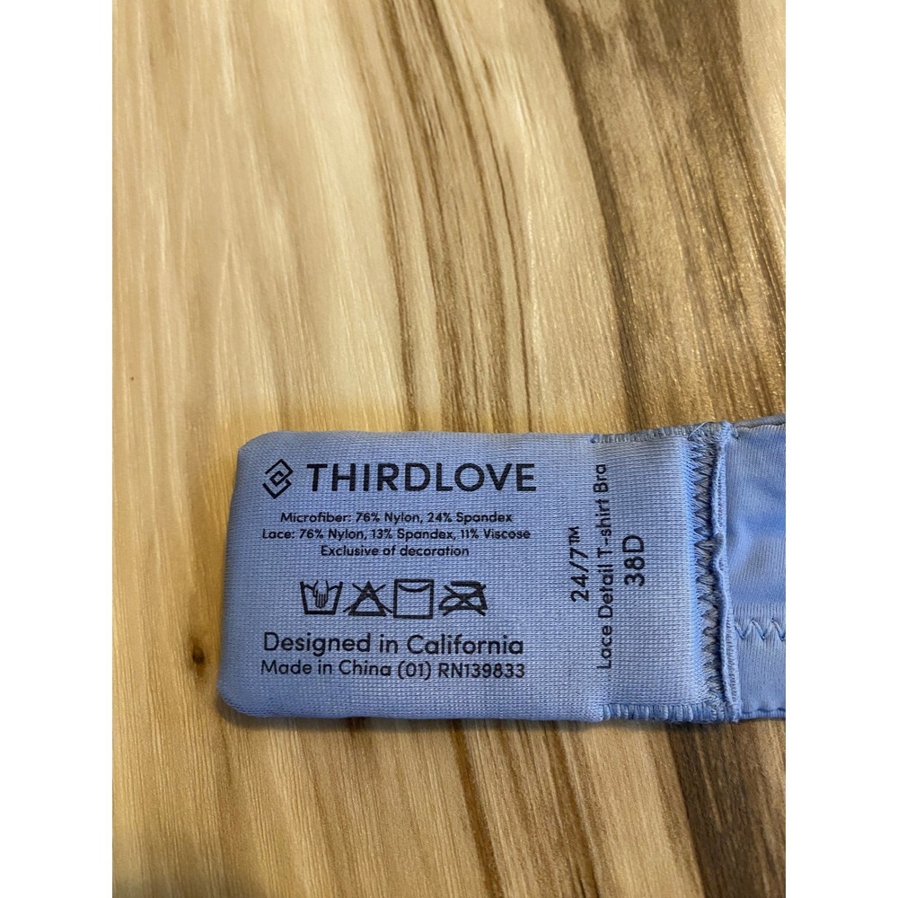 ThirdLove 24/7 Lace Detail T-Shirt Bra Periwinkle Blue 38D Underwire Memory Foam - Picture 5 of 5